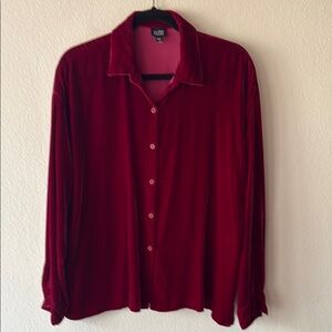 Eileen Fischer Red Velvet Button-Up Shirt